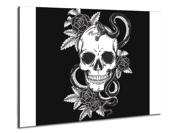 Skull Snake And Flowers Metal Print