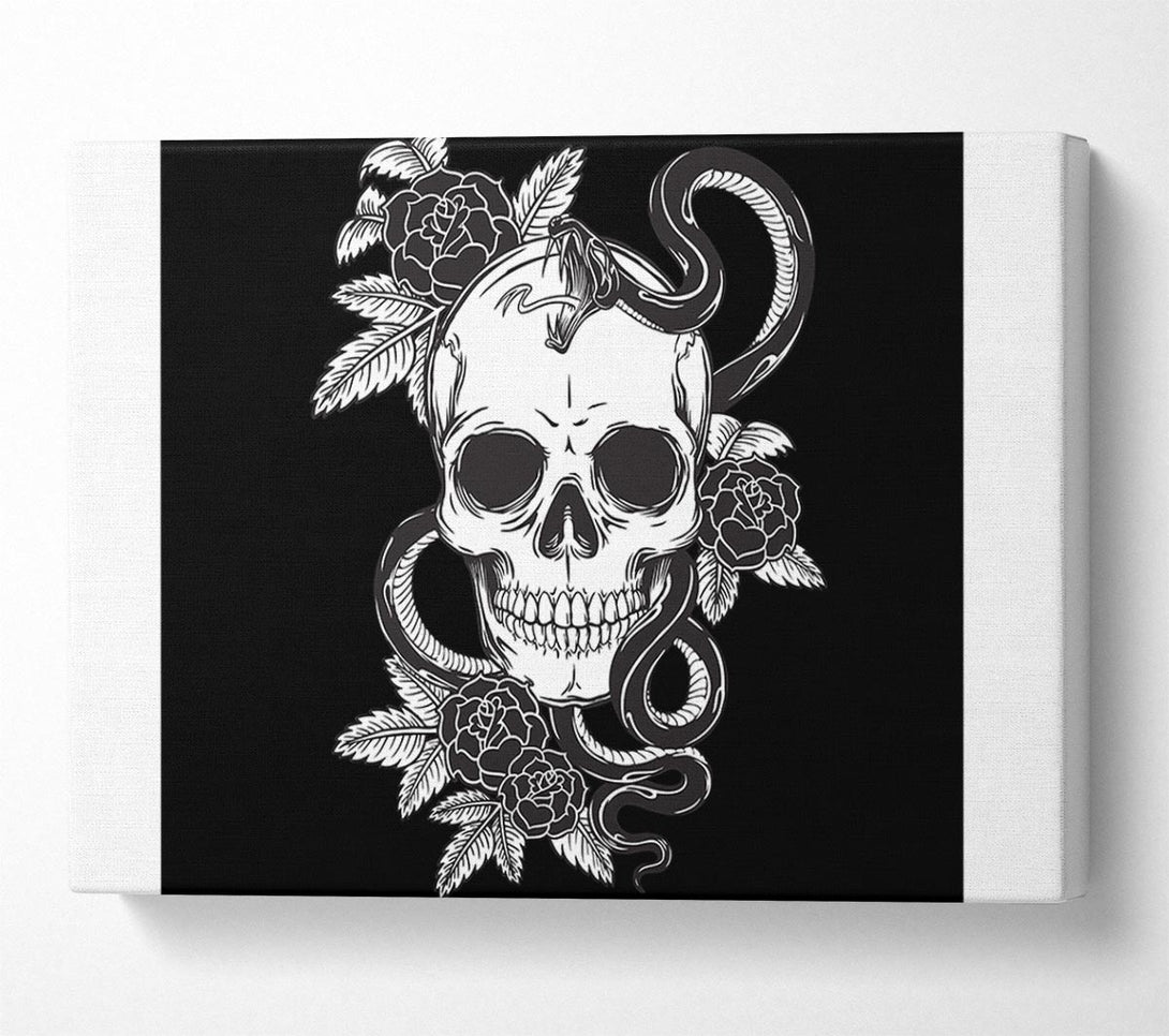  A Canvas Print of Skull Snake And Flowers Canvas Print
