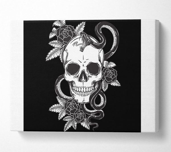  A Canvas Print of Skull Snake And Flowers Canvas Print
