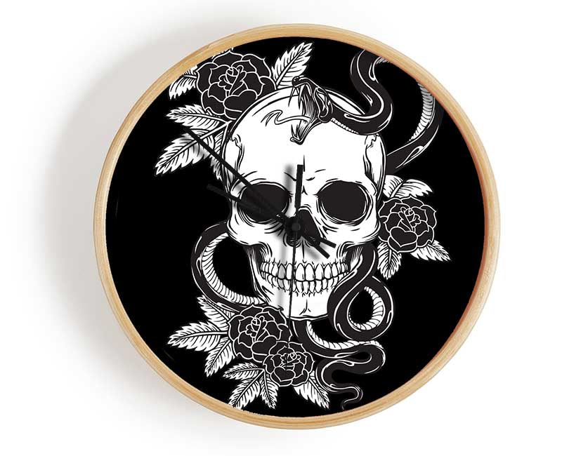 Skull Snake And Flowers Clock - Wallart-Direct UK
