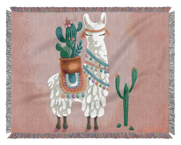 Llama Carrying Cactus Woven Blanket