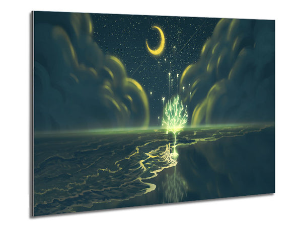 The Crescent Moon Waterline Metal Print