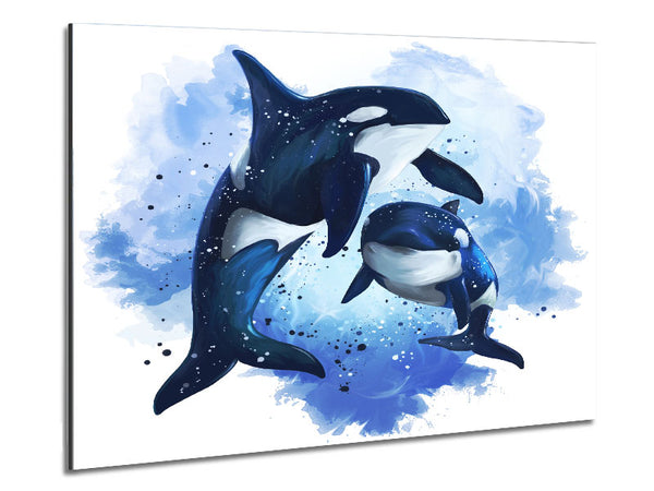 Orca Mother And Baby Metal Print