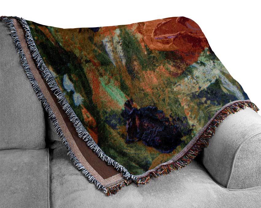 Red Flower Abstract Paints Woven Blanket