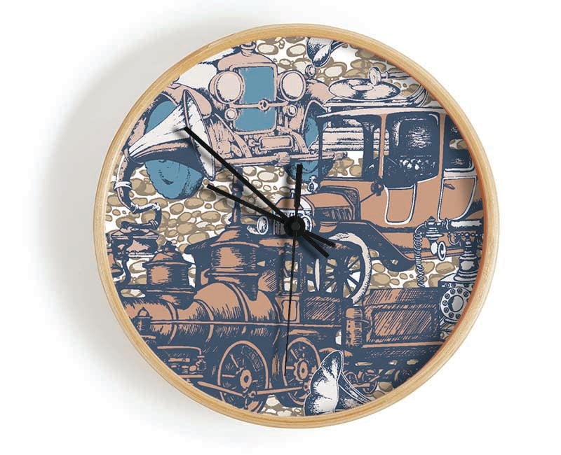 Old Train And Cars Clock - Wallart-Direct UK
