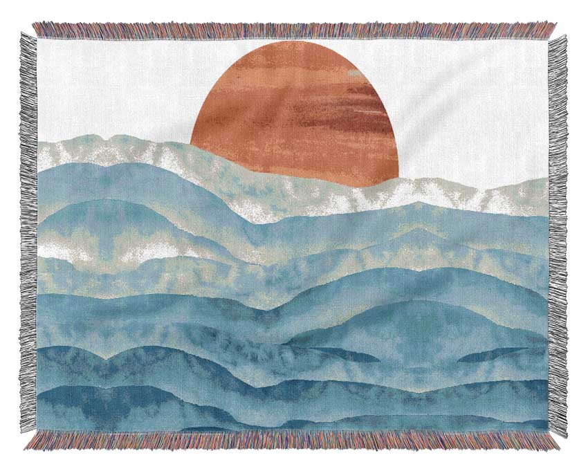 Red Sun Over The Ripples Woven Blanket