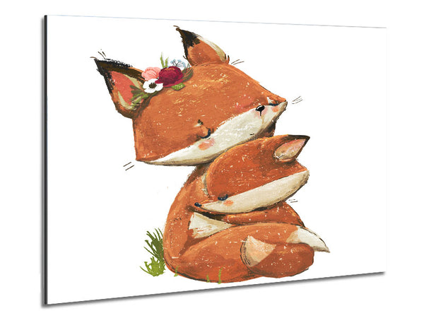 Fox Family Cuddle Metal Print