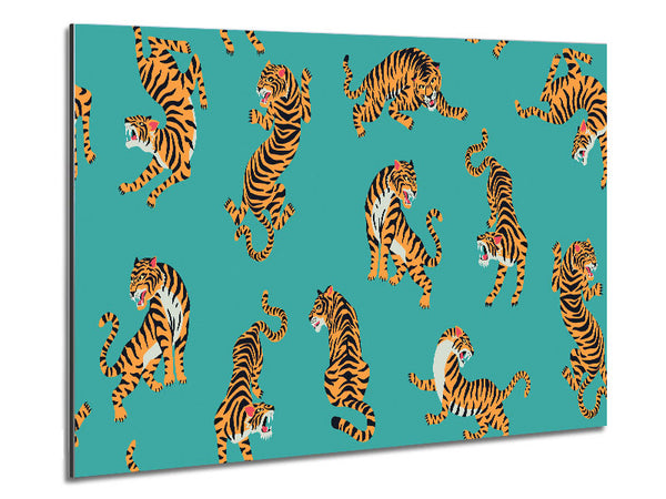 Turquoise Tiger Pattern Metal Print