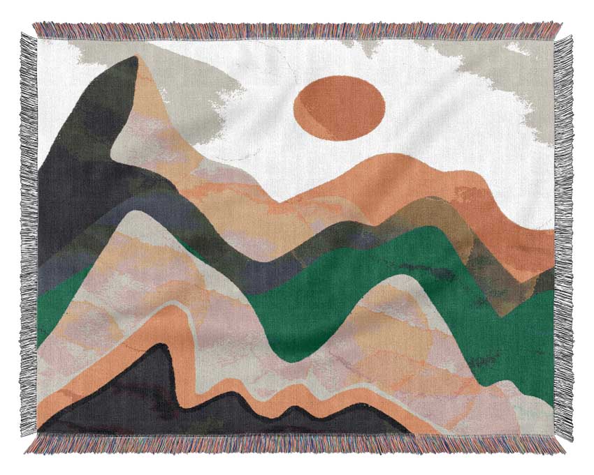 Red Sun Mountain Abstract Woven Blanket