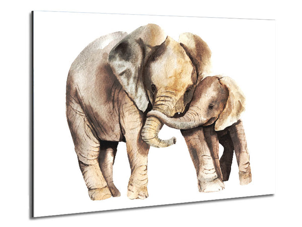 Elephants Holding Trunks Metal Print