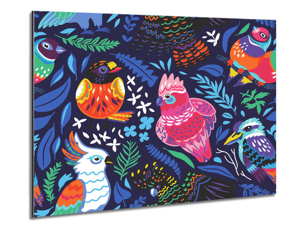 Cartoon Paradise Birds Metal Print
