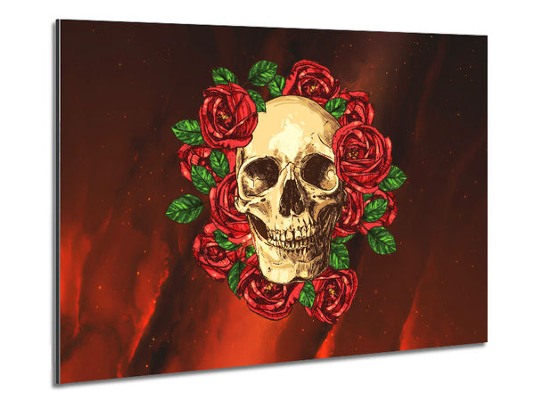 Roses Round A Skull Metal Print