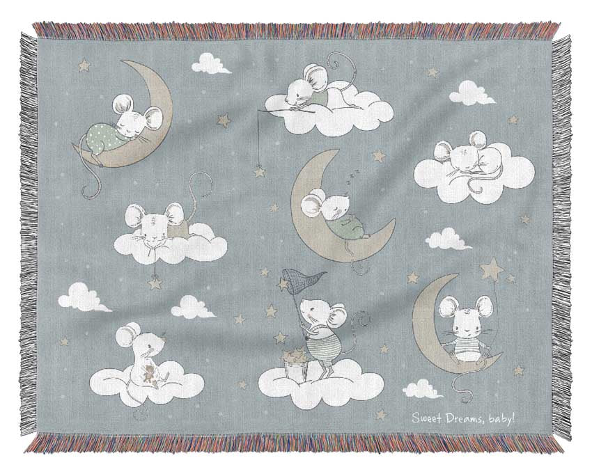 Three Moon Mice Woven Blanket