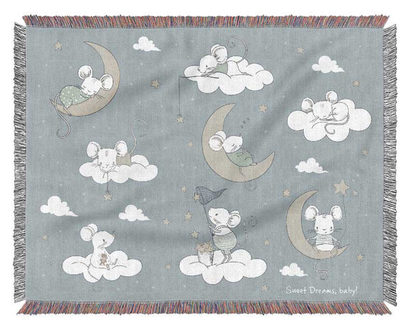 Three Moon Mice Woven Blanket