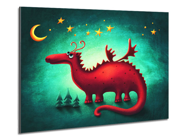 The Red Dragon Beneath The Moon Metal Print