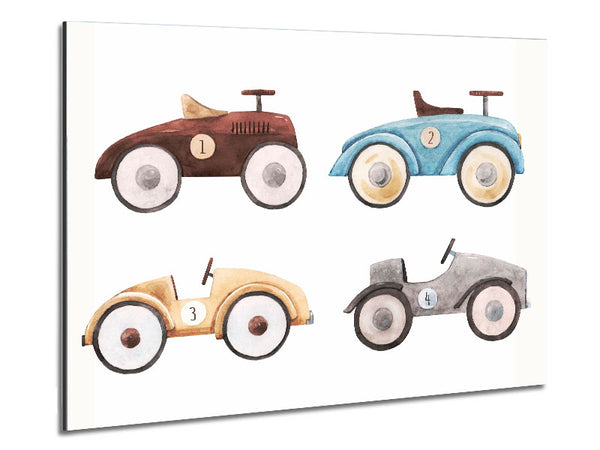 Retro Ride On Cars Metal Print