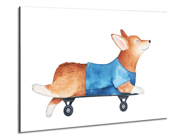 Corgi On A Skateboard Metal Print