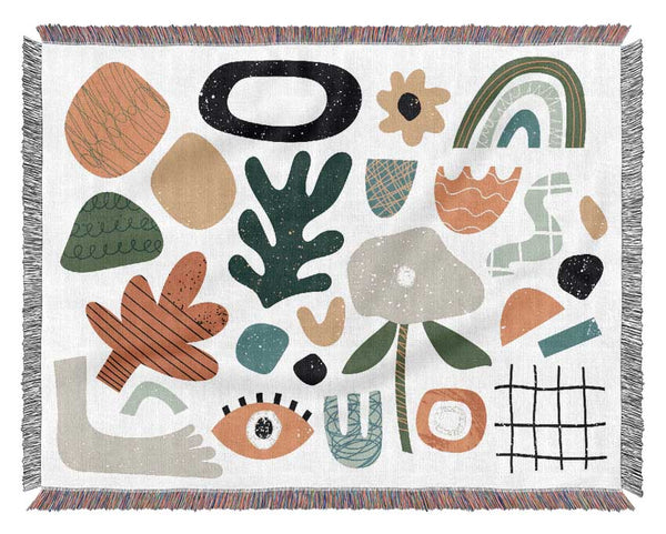 Modern Shapes And Flowers Woven Blanket