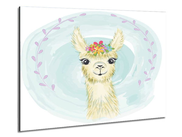 Llama Floral Head Metal Print