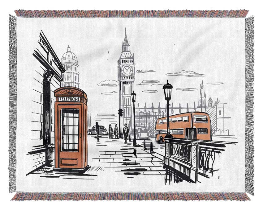 Sketchy London Town Woven Blanket