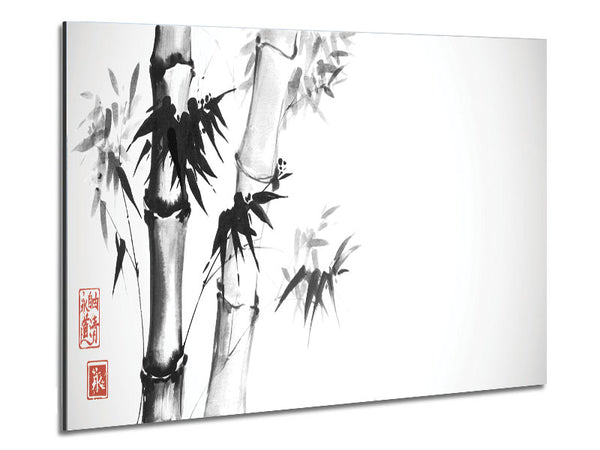 The Bamboo Branch Grey Metal Print