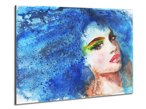 Blue Haired Woman Metal Print