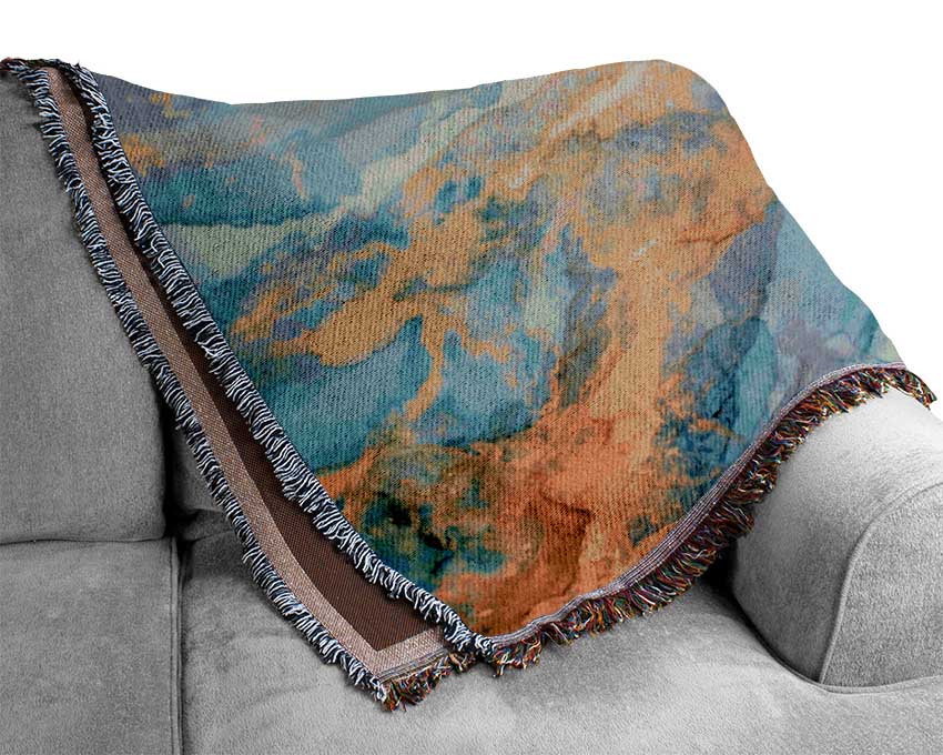 Gold And Light Blue Shimmers Woven Blanket