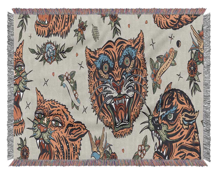Tattoo Tiger Art Woven Blanket