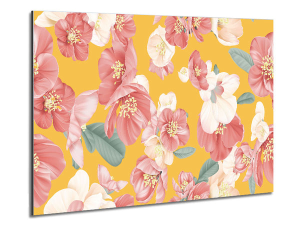 Pink Flowers On Orange Metal Print