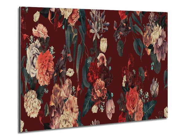 Flowers On Red Metal Print