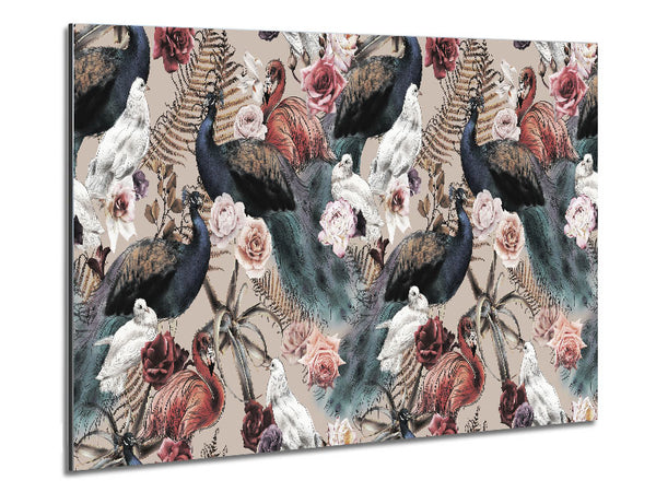 Peacock And Flower Serenity Metal Print