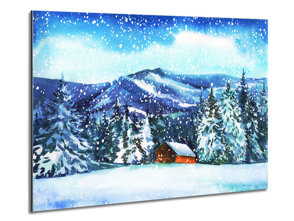 Snowy Cabin In The Mountains Metal Print