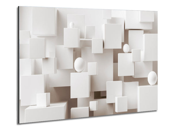 Cubes And Spheres White Metal Print