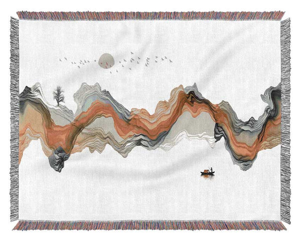 Mountain Curves Red Sunset Woven Blanket