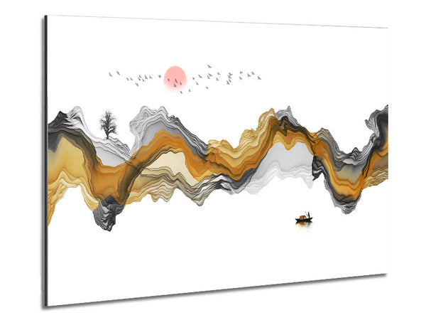 Mountain Curves Red Sunset Metal Print