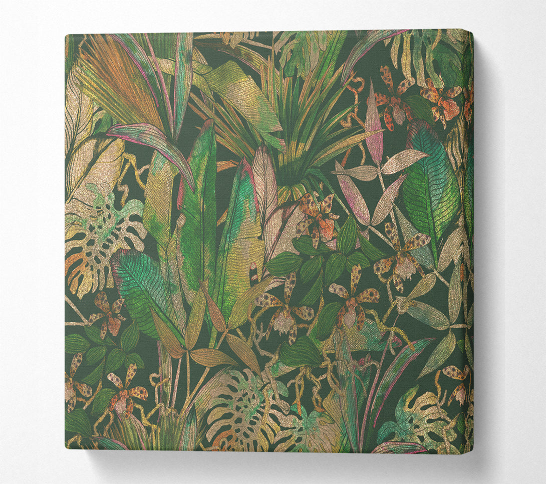 A Square Canvas Print Showing Jungle Flowers Square Wall Art