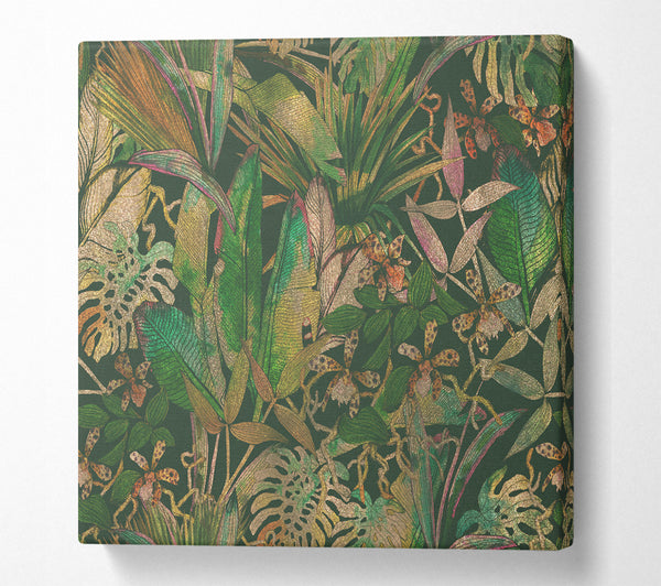 A Square Canvas Print Showing Jungle Flowers Square Wall Art
