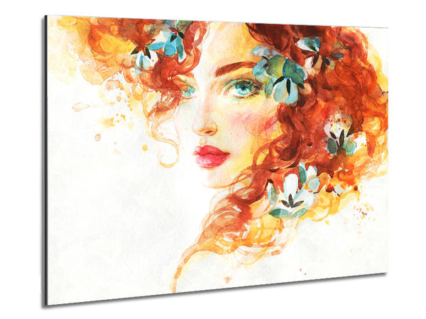 Redhead With Flowers In Hair Metal Print