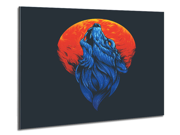 Wolf Howl Orange Moon Metal Print