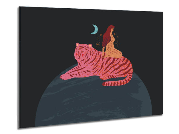 Woman And Tiger Planet Metal Print