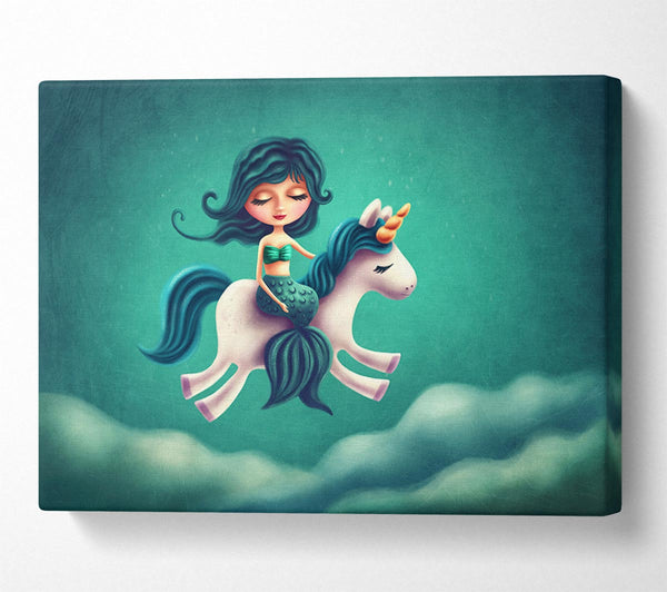  A Canvas Print of Mermaid Riding A Unicorn Canvas Art