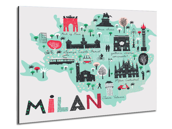 The Little Map Of Milan Metal Print