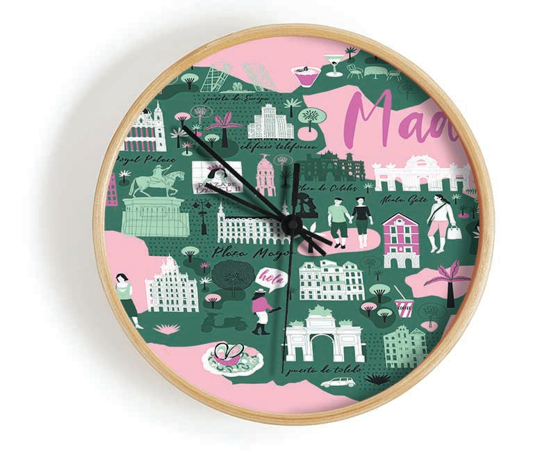 The Little Map Of Madrid Clock - Wallart-Direct UK