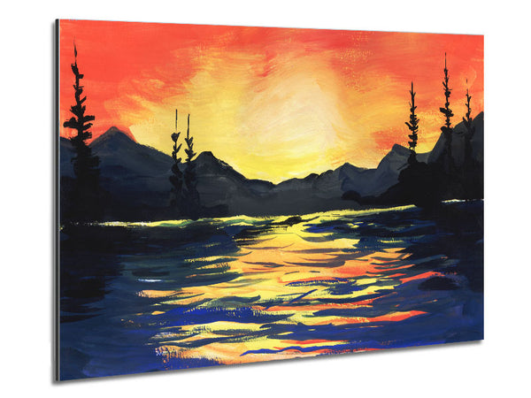 Orange Skies Mountain Range Metal Print