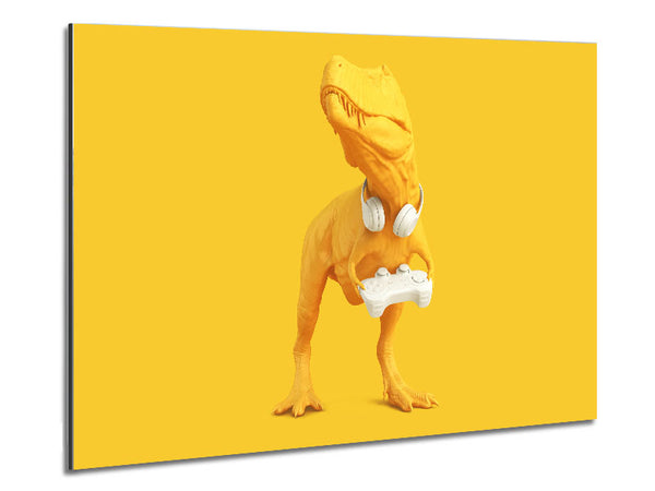 Yellow Dinosaur Gamer Metal Print