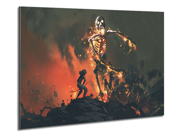Battling The Fire Skull Man Metal Print