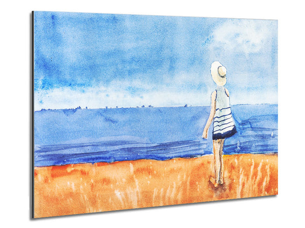 Woman Looking Out To Sea Metal Print