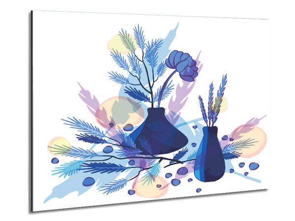 Two Blue Vases Of Flowers Metal Print
