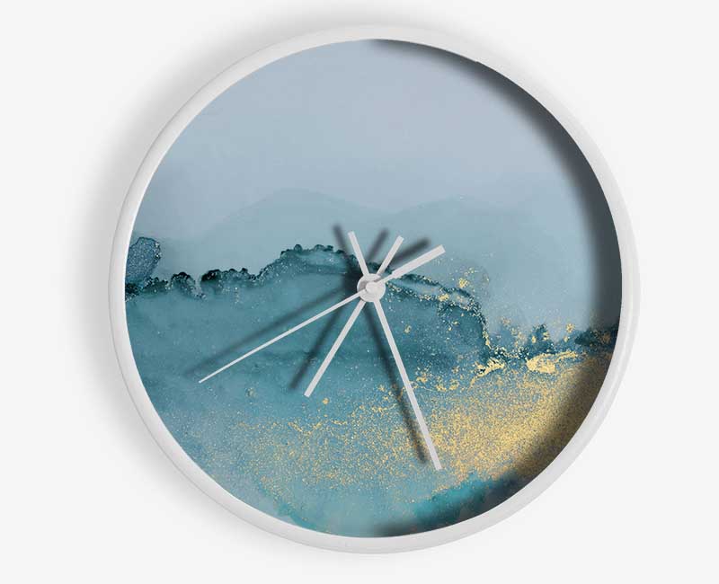 Glitter Gold On Blue Clock - Wallart-Direct UK