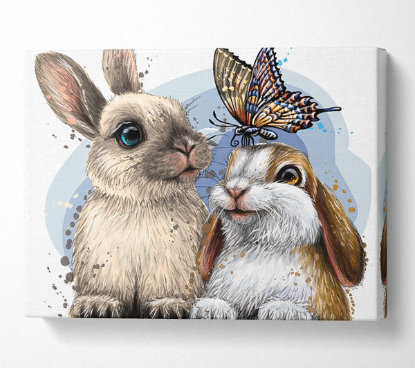  A Canvas Print of The Cute Bunnies With Butterfly Canvas Print
